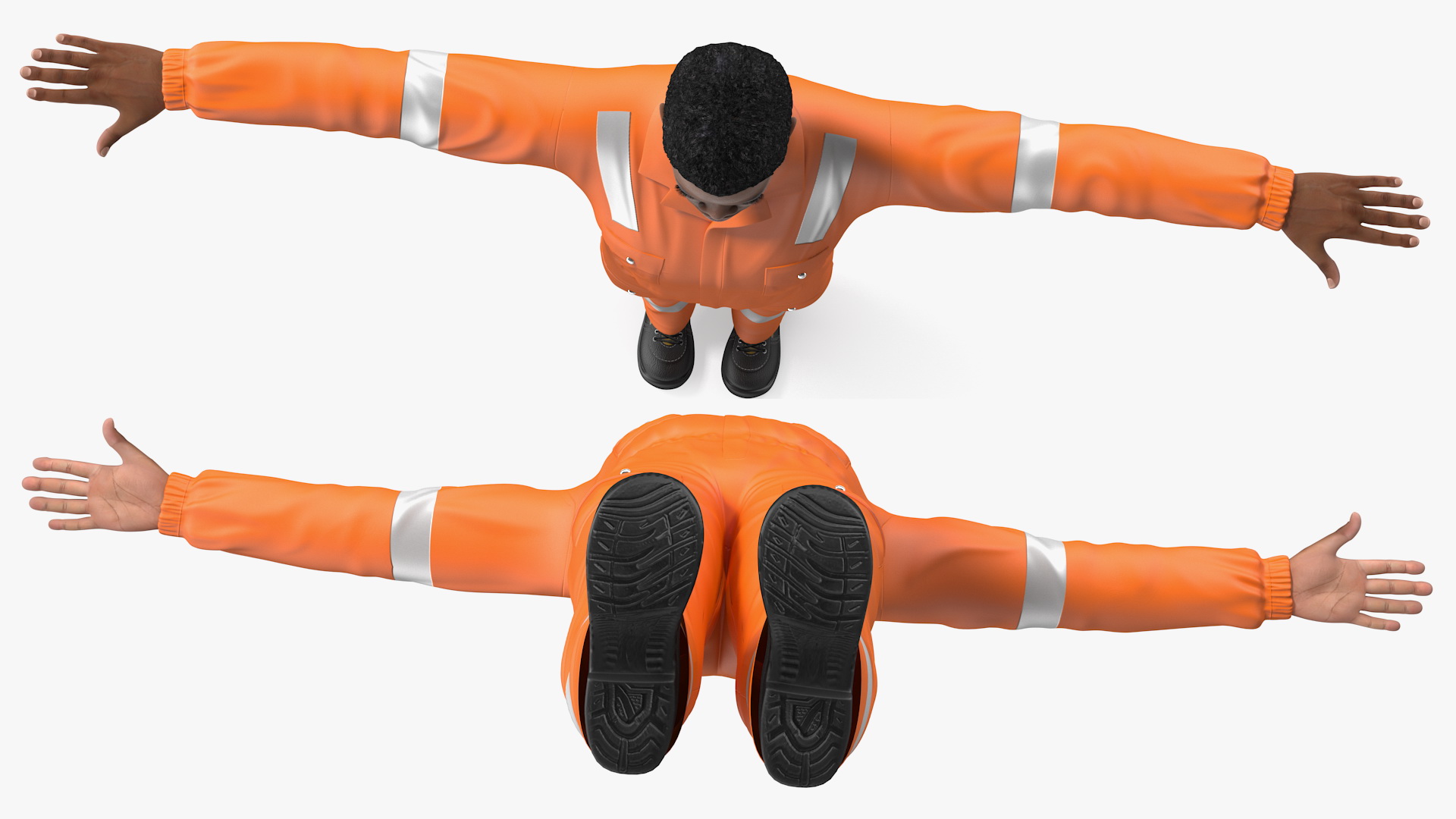 3D model Light Skin Black Road Worker T Pose