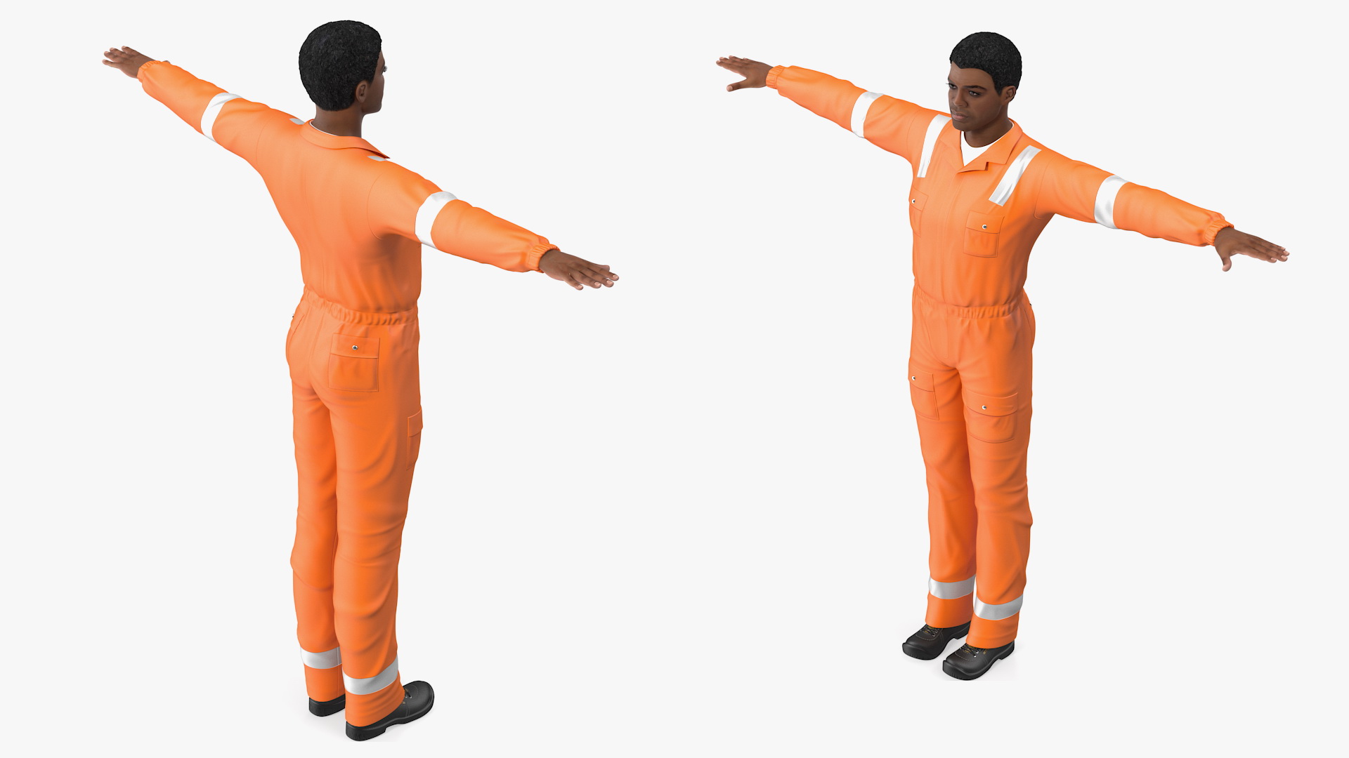 3D model Light Skin Black Road Worker T Pose