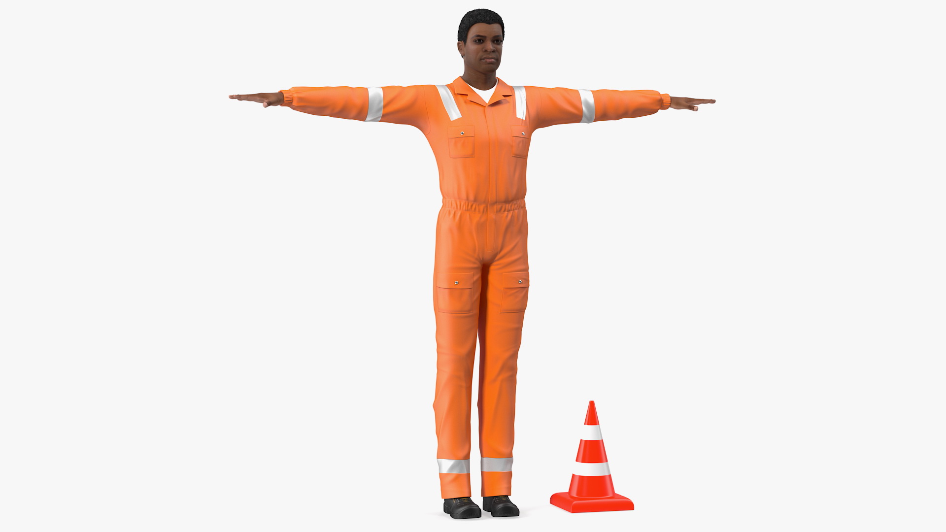3D model Light Skin Black Road Worker T Pose