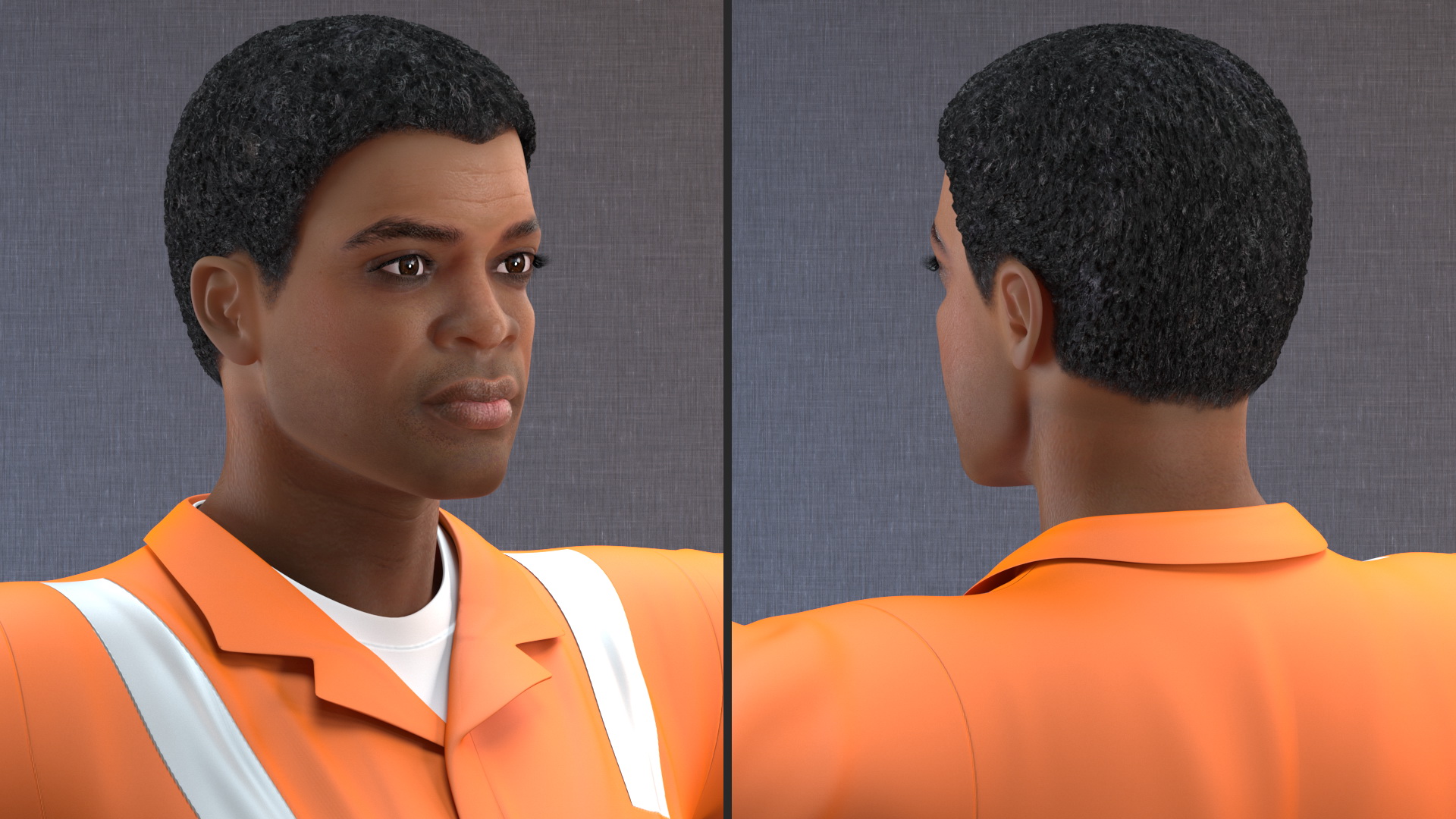 3D model Light Skin Black Road Worker T Pose