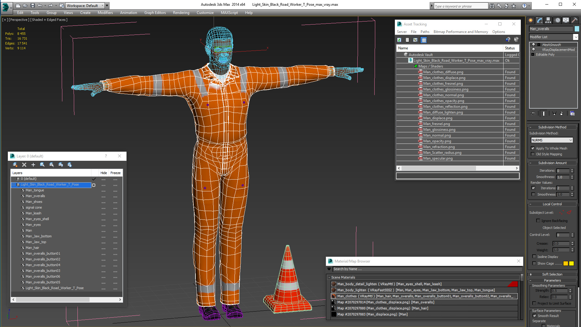 3D model Light Skin Black Road Worker T Pose