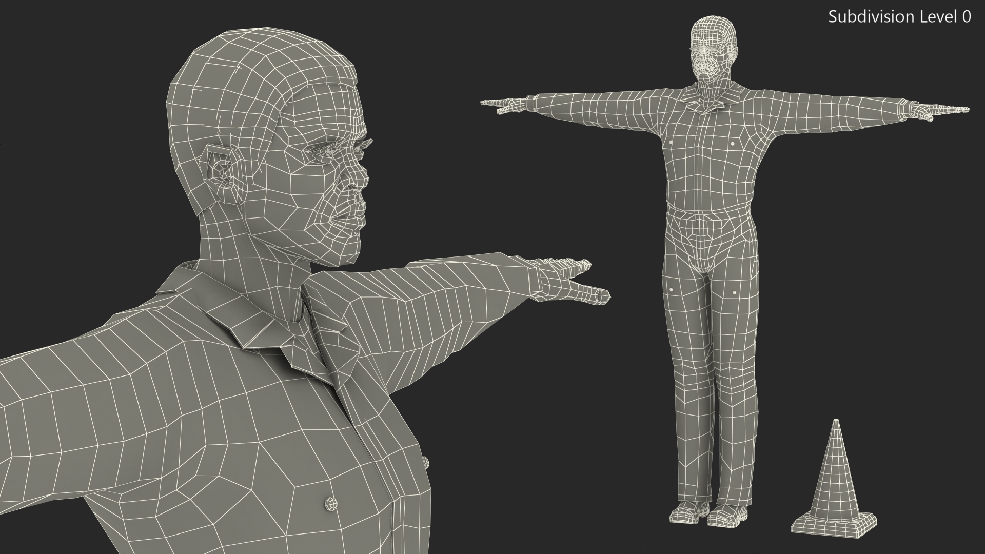 3D model Light Skin Black Road Worker T Pose