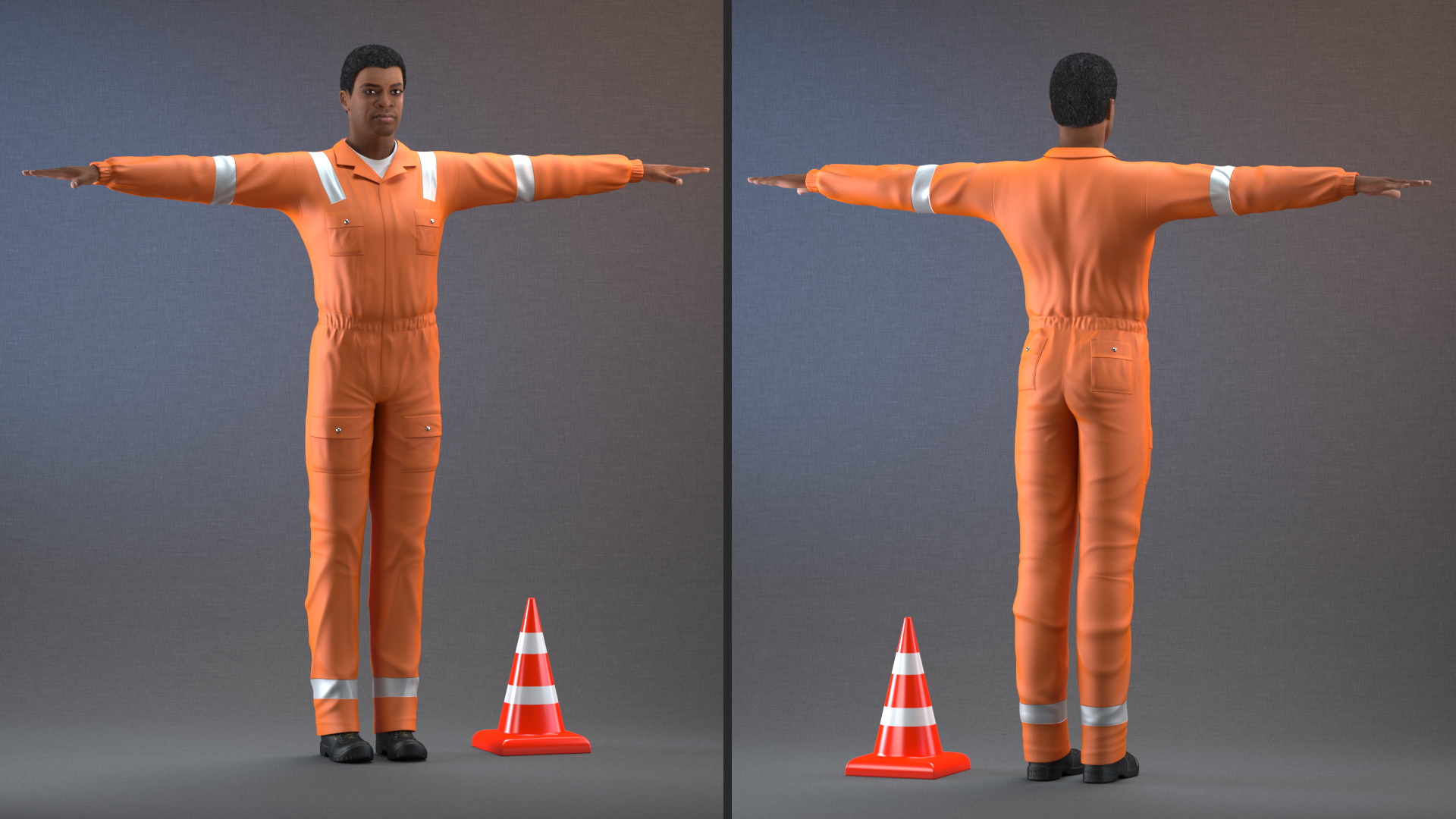 3D model Light Skin Black Road Worker T Pose