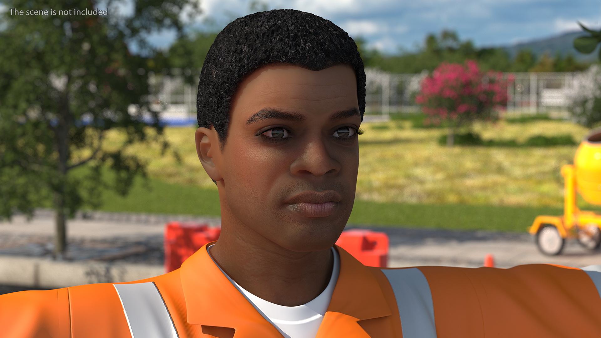 3D model Light Skin Black Road Worker T Pose