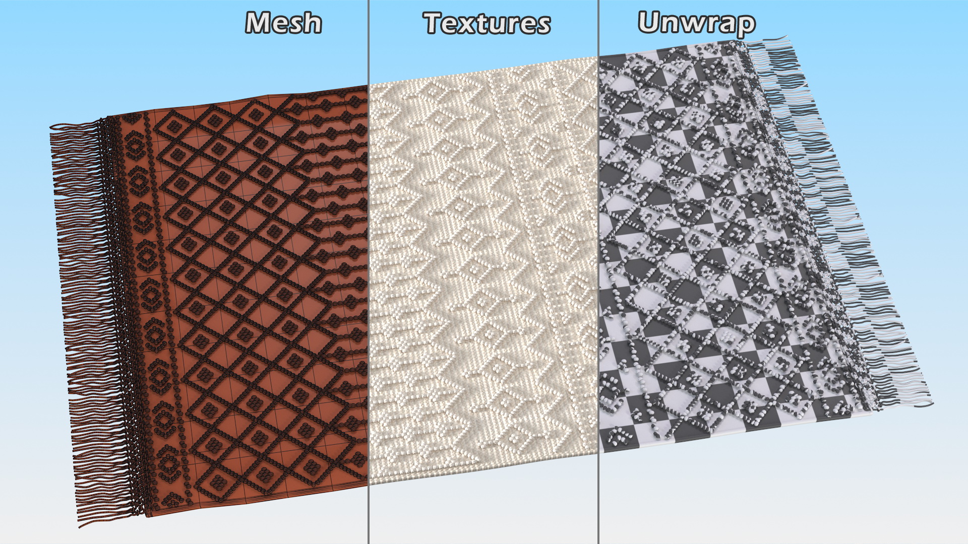 3D Modern Wool Rug White