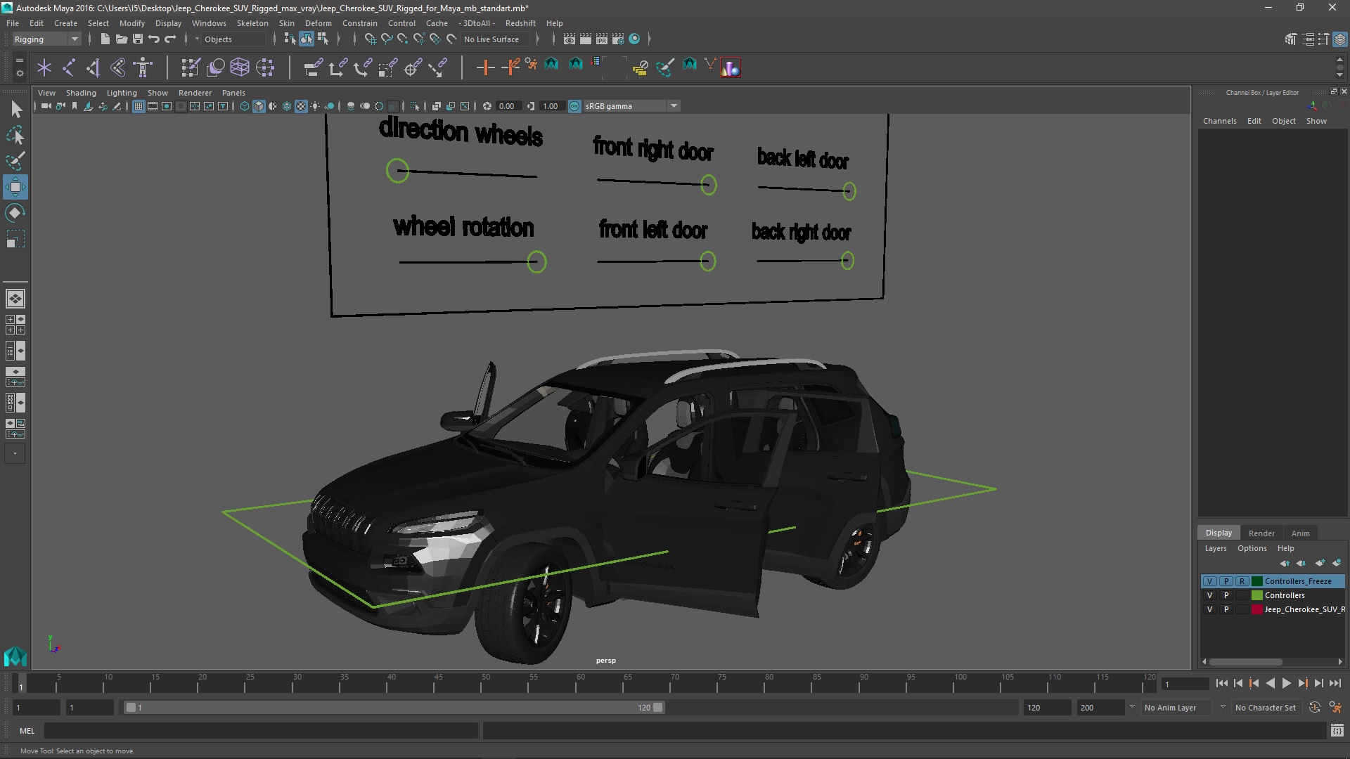 3D Jeep Cherokee SUV Rigged for Maya model
