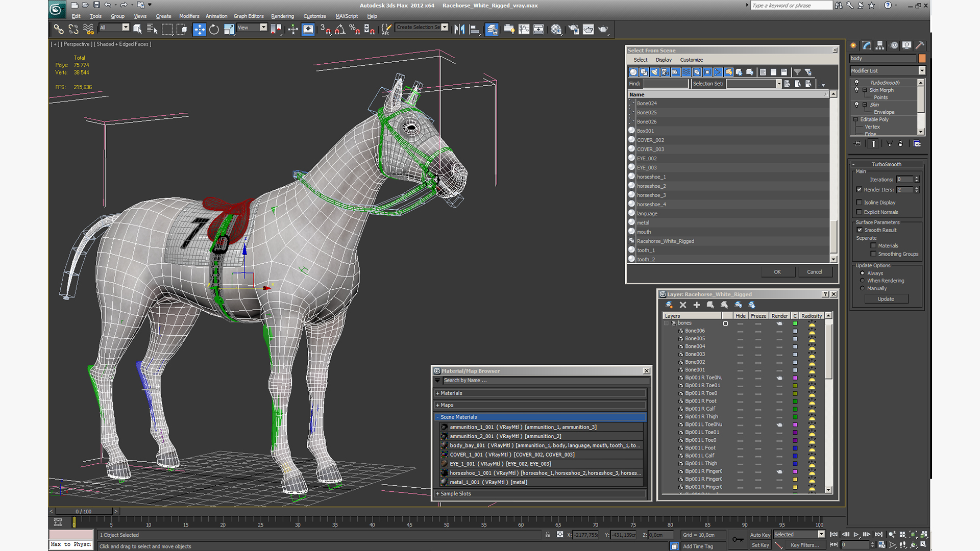Racehorse White Rigged 3D