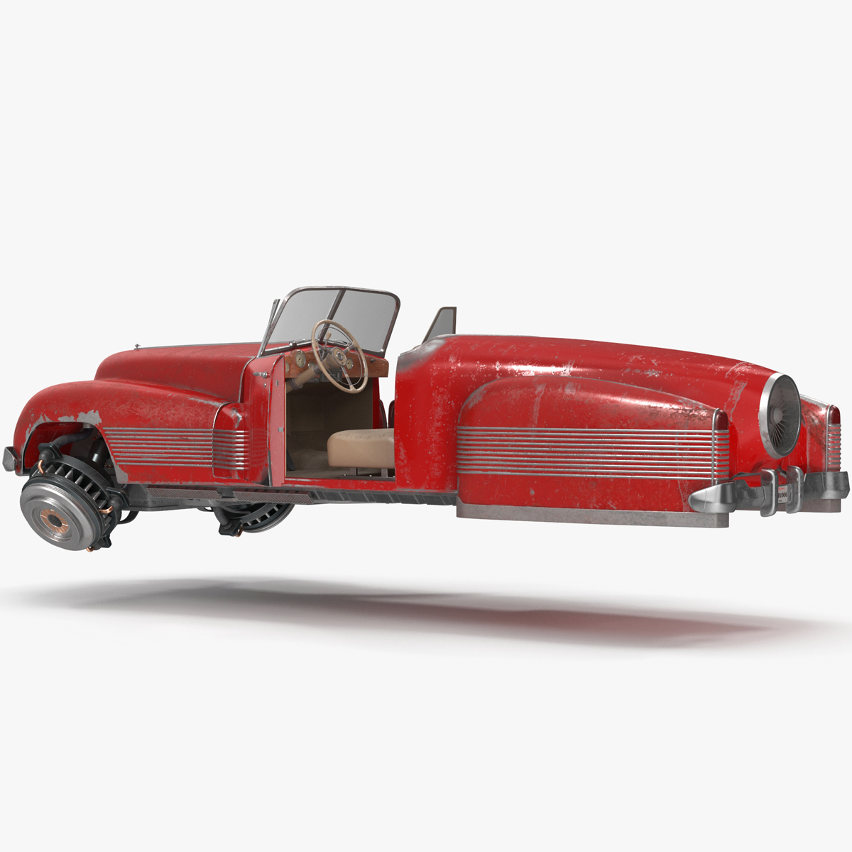 3D Red Retro Hovercar Old Rigged for Cinema 4D model