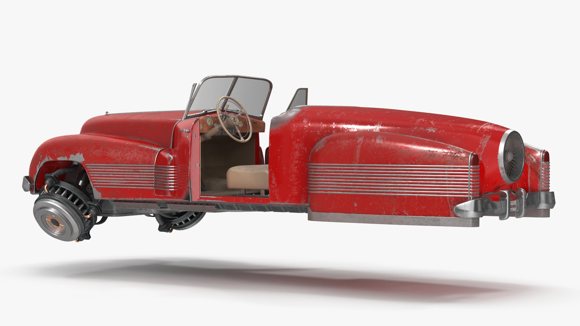 3D Red Retro Hovercar Old Rigged for Cinema 4D model