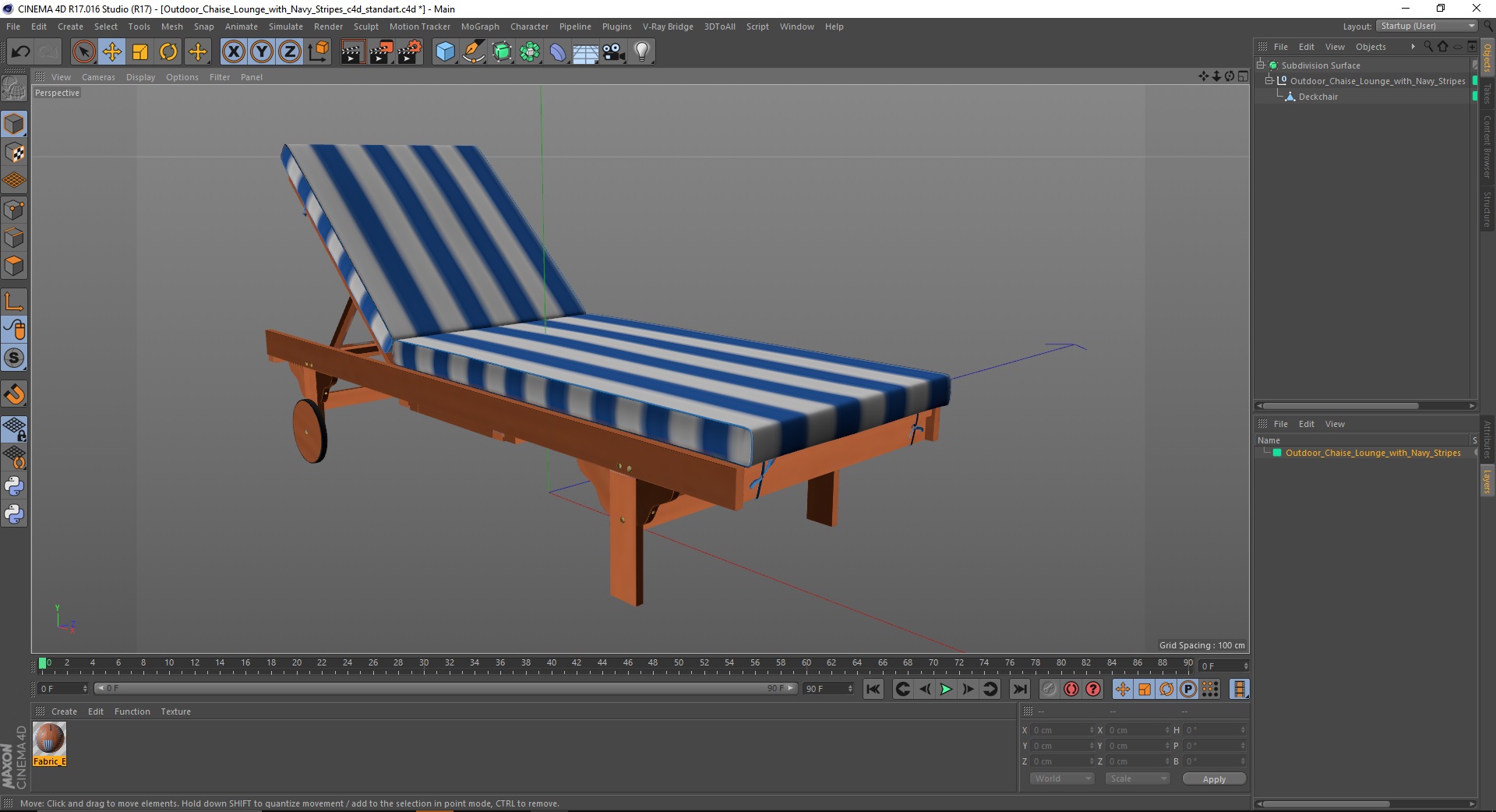 Outdoor Chaise Lounge with Navy Stripes 3D model