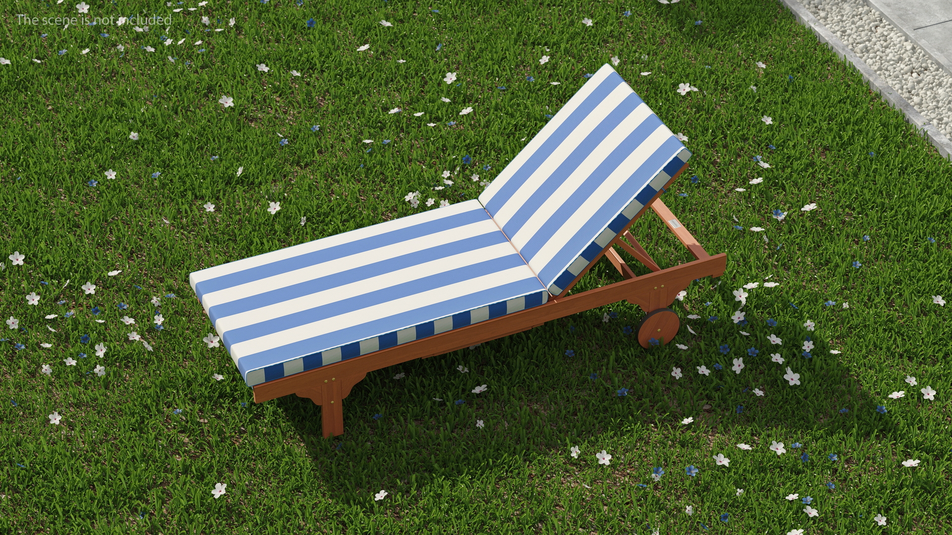 Outdoor Chaise Lounge with Navy Stripes 3D model