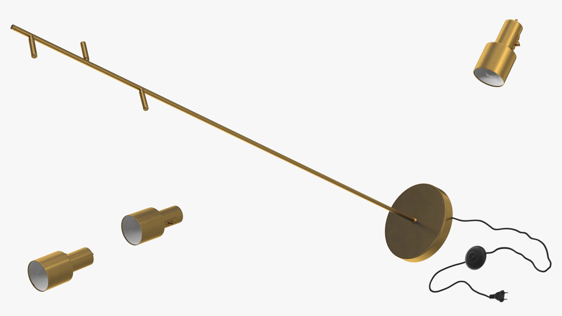 Brass Floor Lamp with Three Shades 3D model
