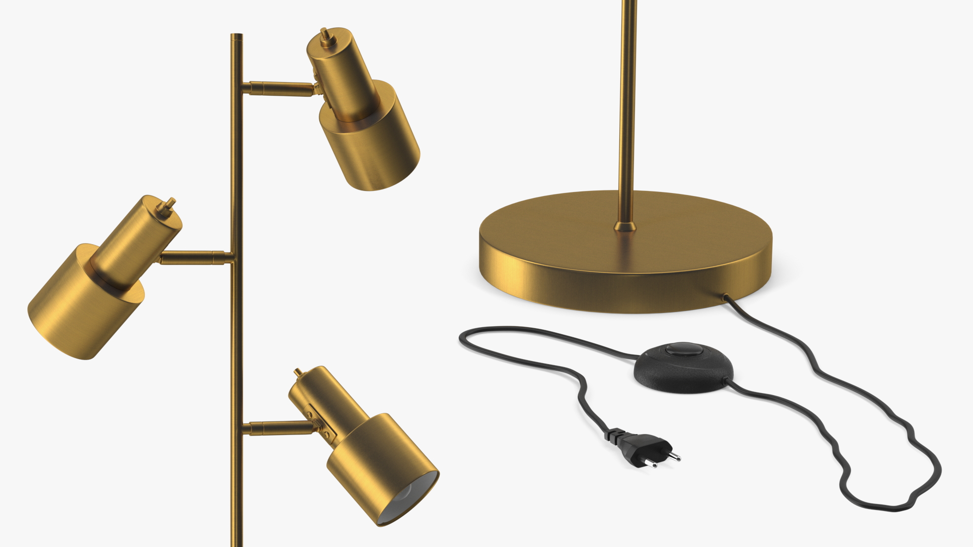 Brass Floor Lamp with Three Shades 3D model