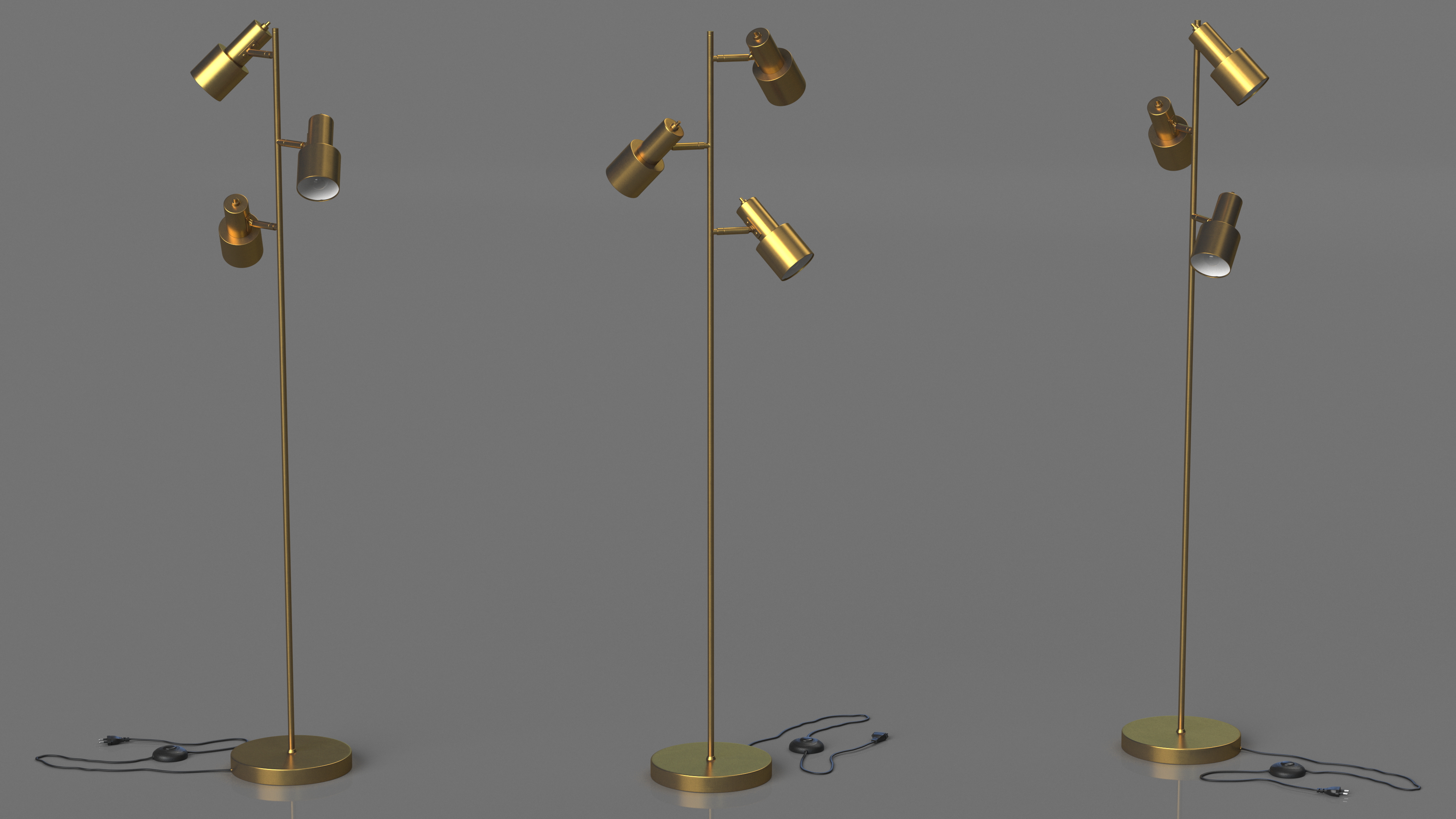 Brass Floor Lamp with Three Shades 3D model