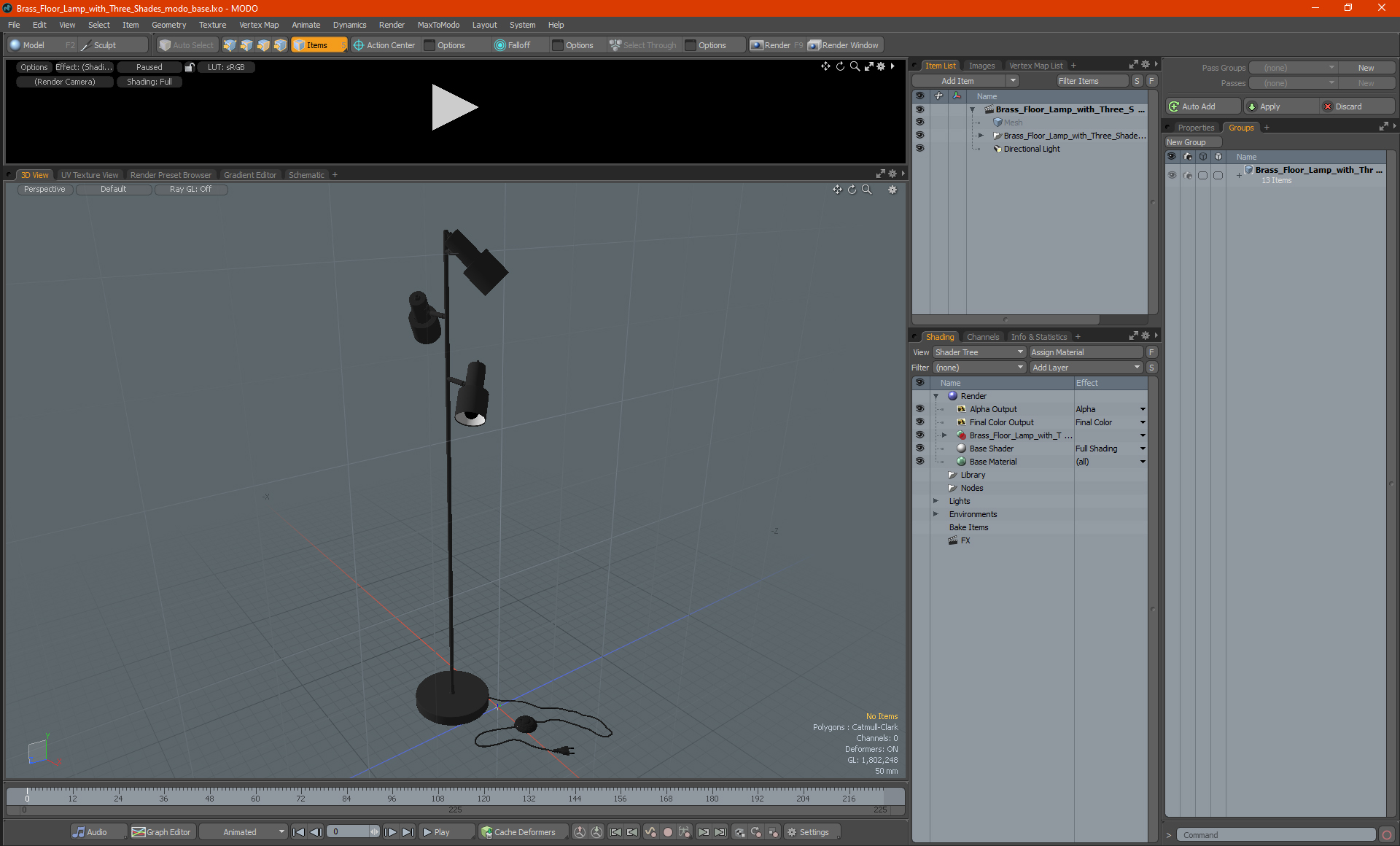 Brass Floor Lamp with Three Shades 3D model