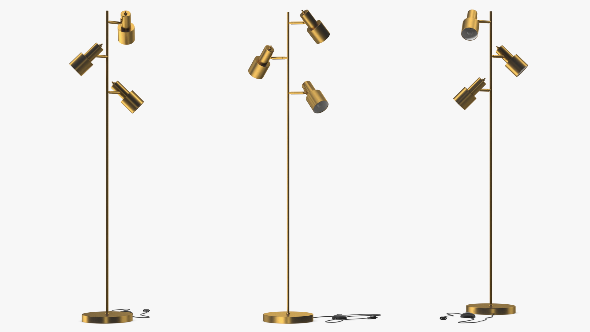 Brass Floor Lamp with Three Shades 3D model
