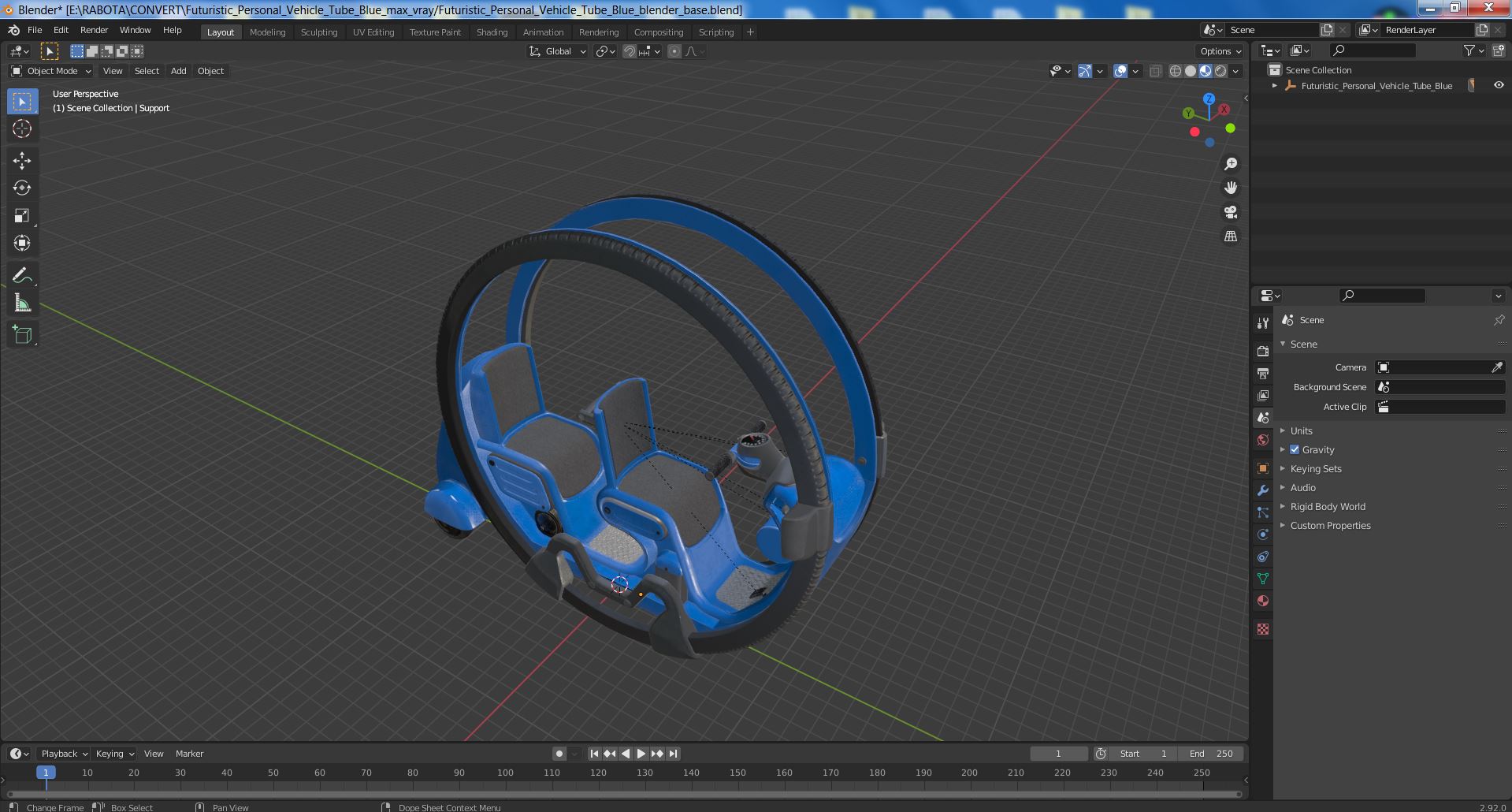 Futuristic Personal Vehicle Tube Blue 3D