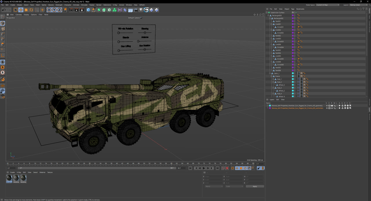 3D model Morana Self-Propelled Howitzer Gun Rigged for Cinema 4D