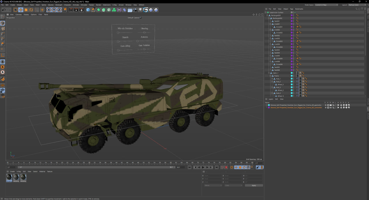3D model Morana Self-Propelled Howitzer Gun Rigged for Cinema 4D