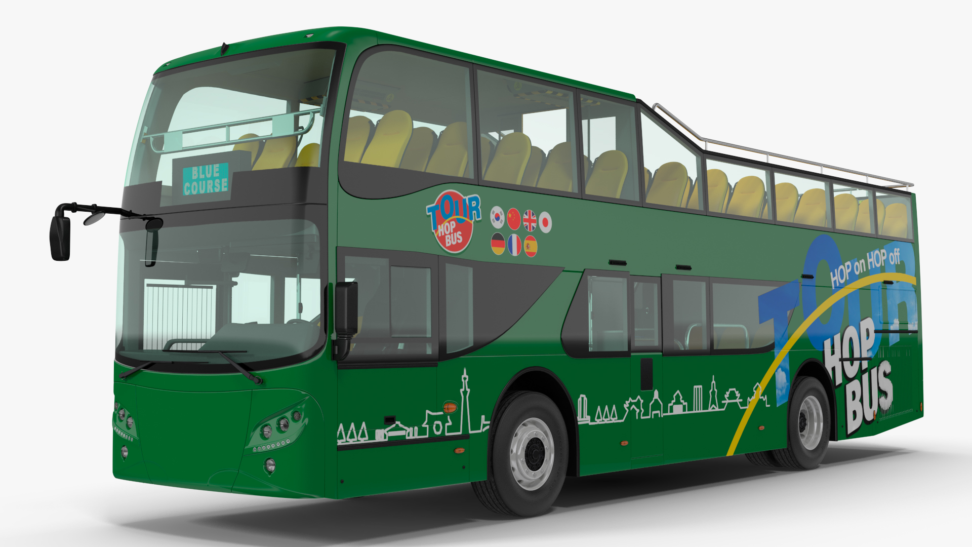 Open Air Double Decker Tour Hop Bus Rigged 3D