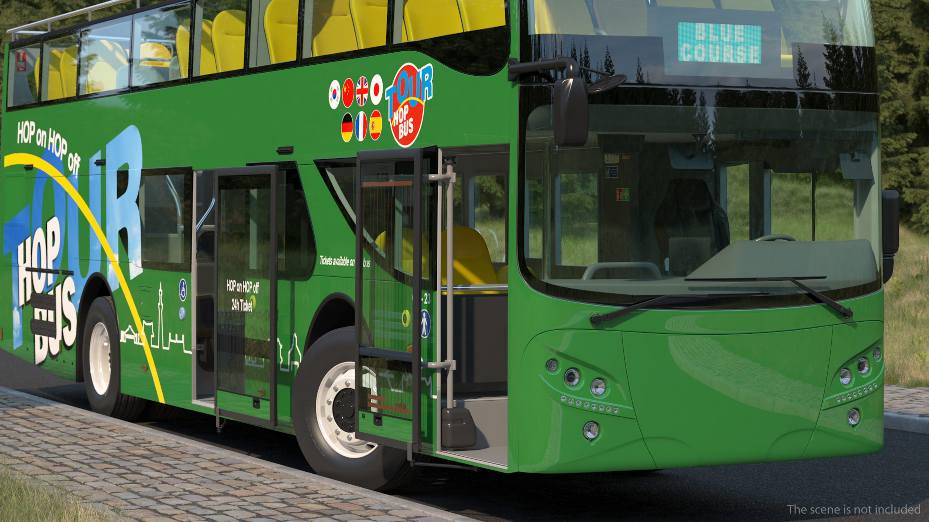 Open Air Double Decker Tour Hop Bus Rigged 3D