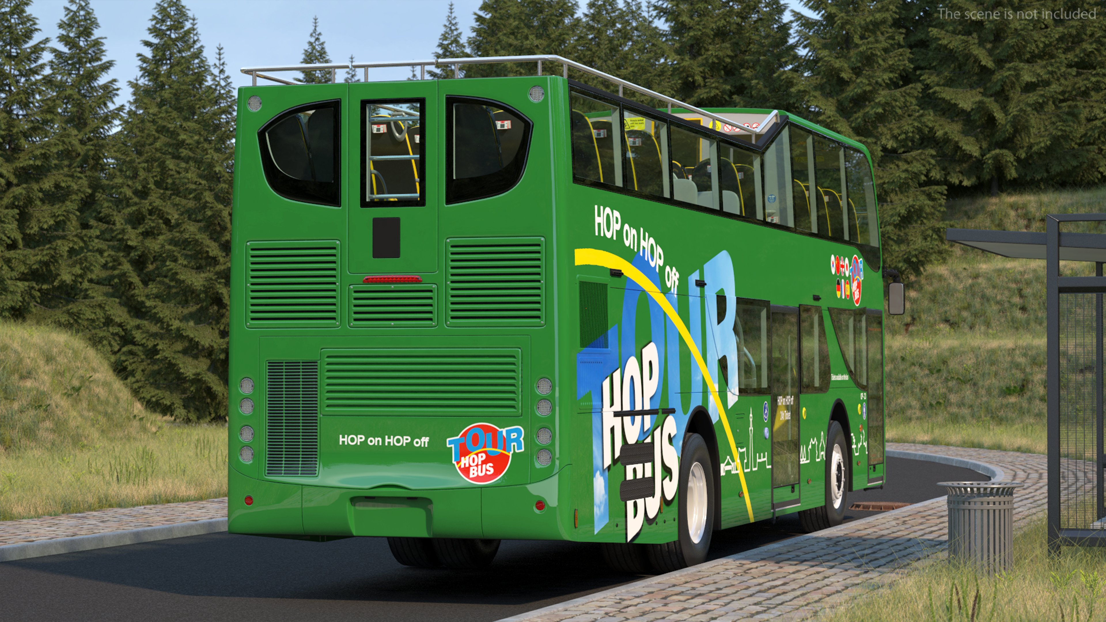Open Air Double Decker Tour Hop Bus Rigged 3D