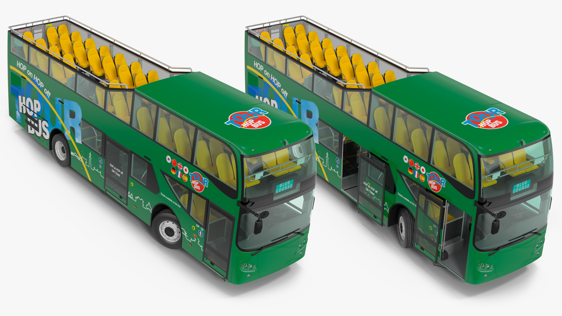 Open Air Double Decker Tour Hop Bus Rigged 3D
