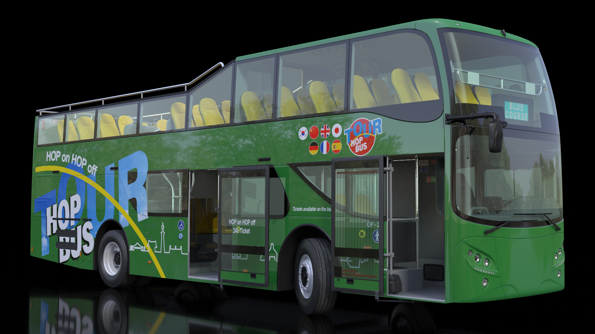 Open Air Double Decker Tour Hop Bus Rigged 3D