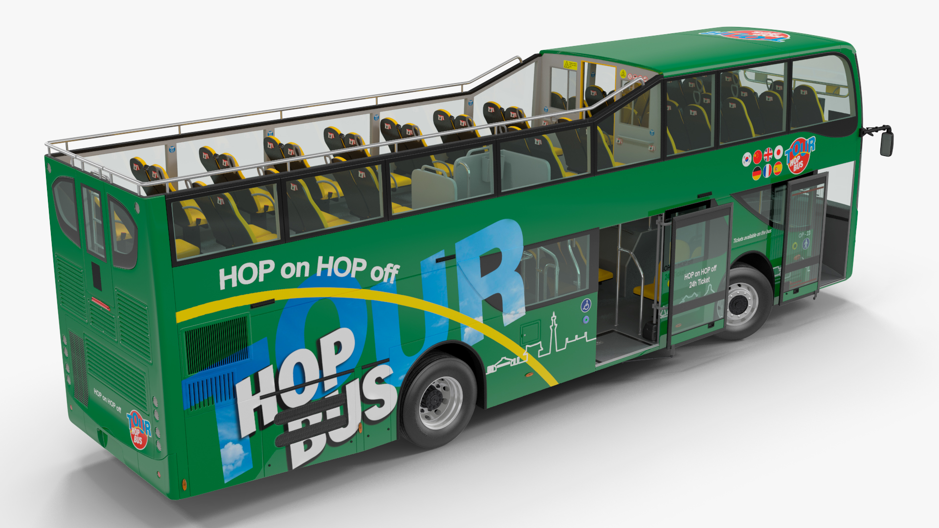Open Air Double Decker Tour Hop Bus Rigged 3D