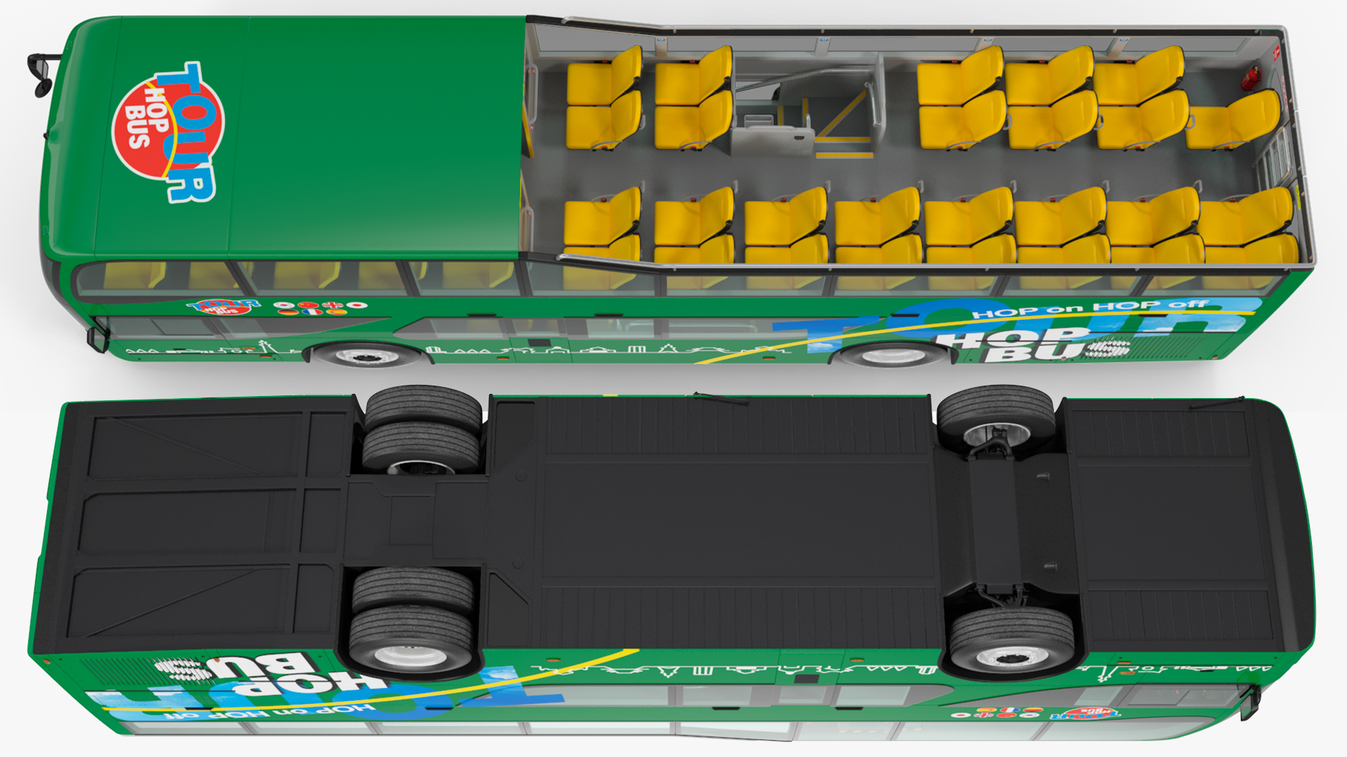 Open Air Double Decker Tour Hop Bus Rigged 3D