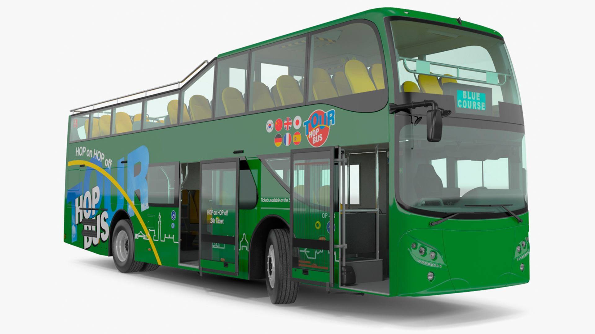 Open Air Double Decker Tour Hop Bus Rigged 3D