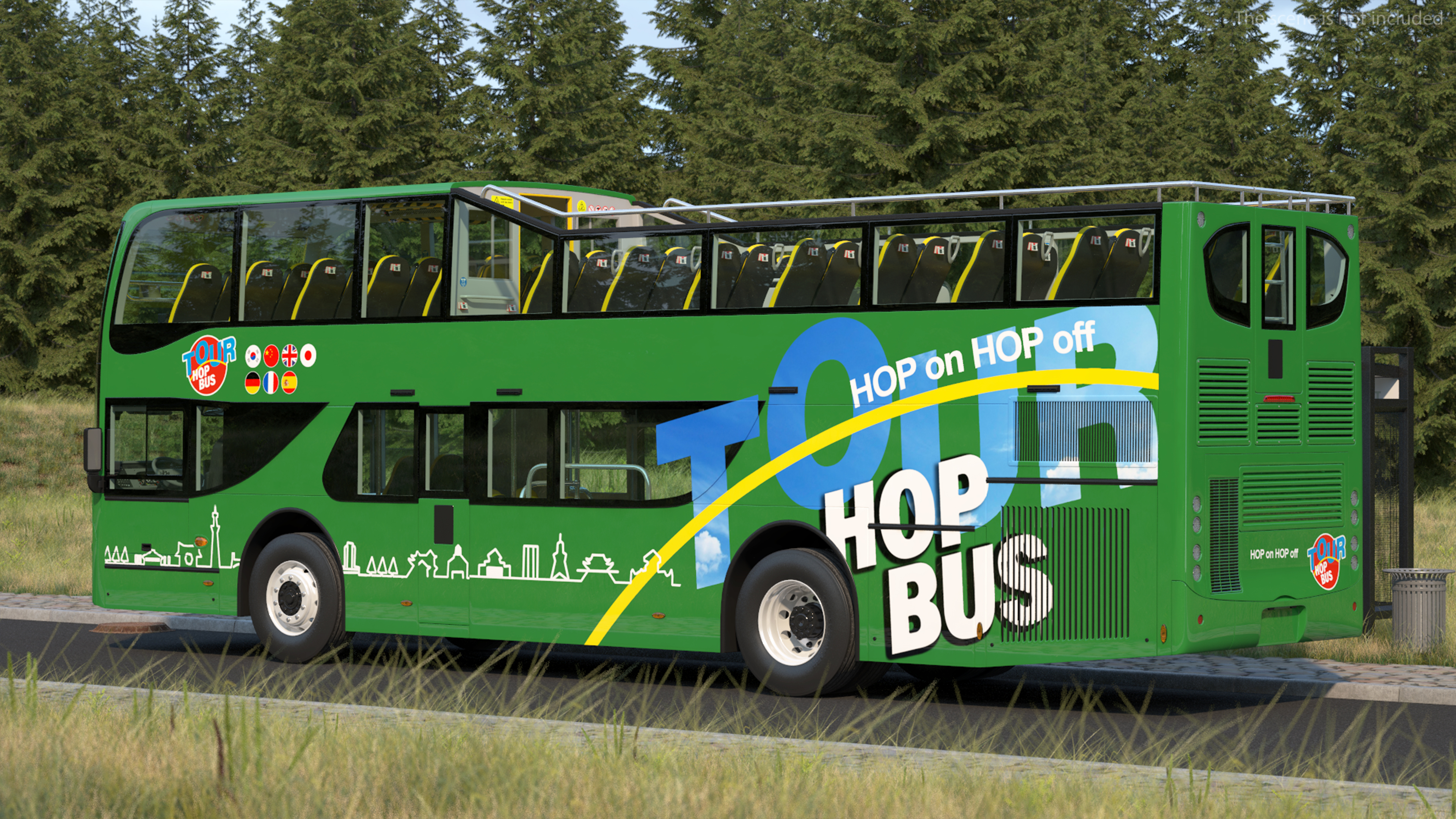 Open Air Double Decker Tour Hop Bus Rigged 3D