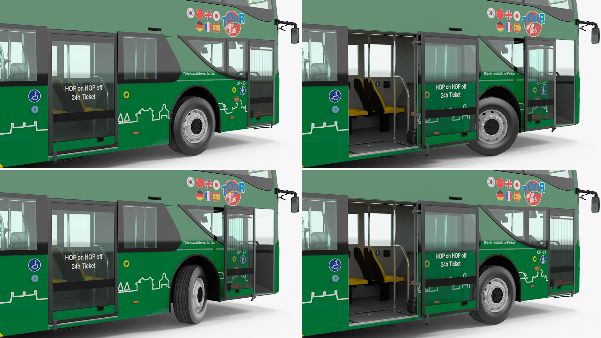 Open Air Double Decker Tour Hop Bus Rigged 3D