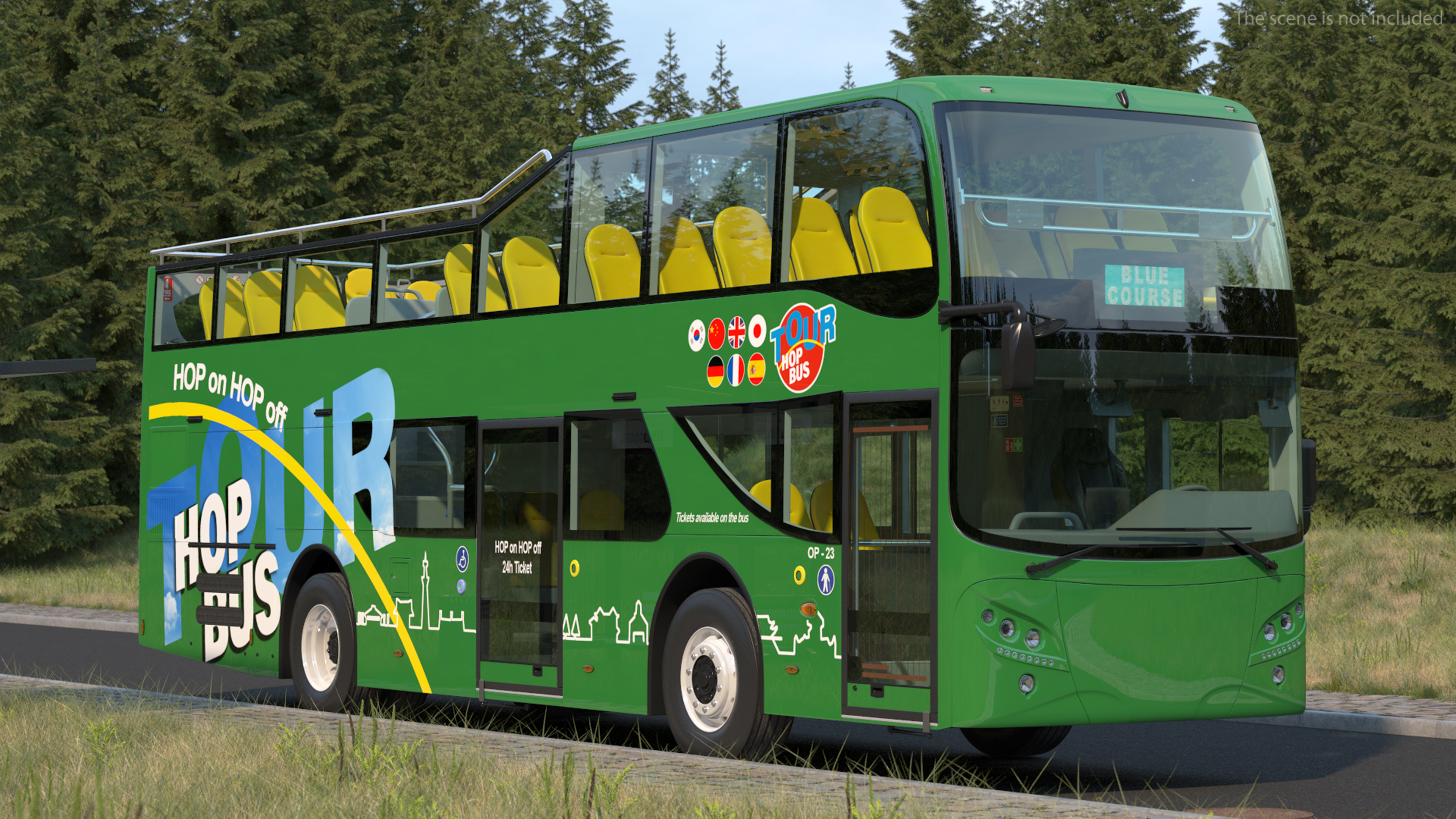 Open Air Double Decker Tour Hop Bus Rigged 3D