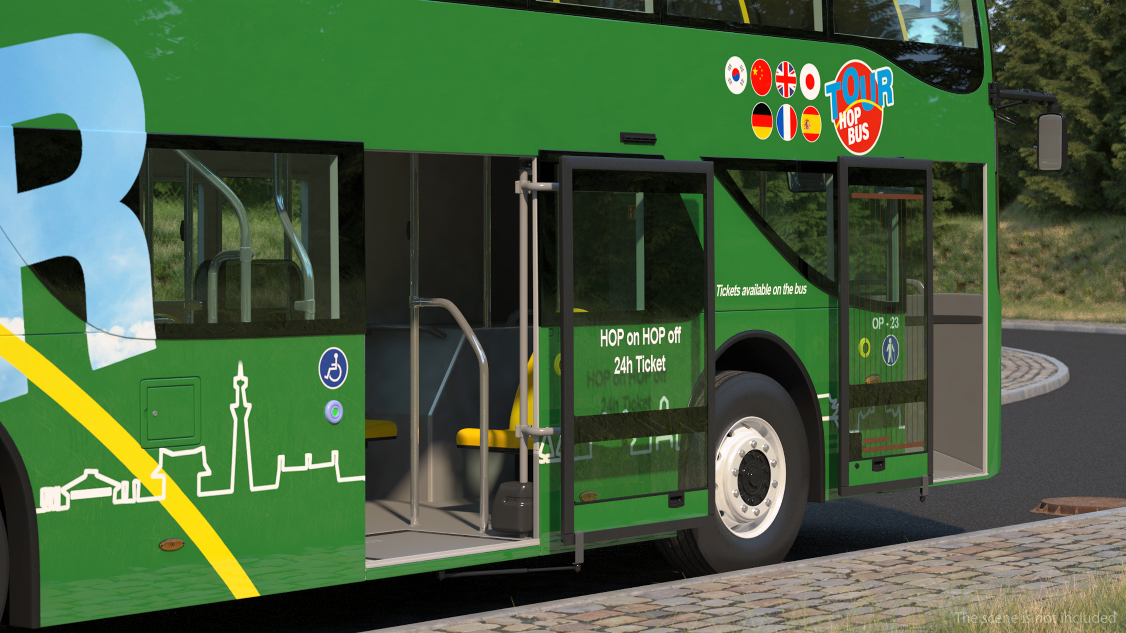 Open Air Double Decker Tour Hop Bus Rigged 3D