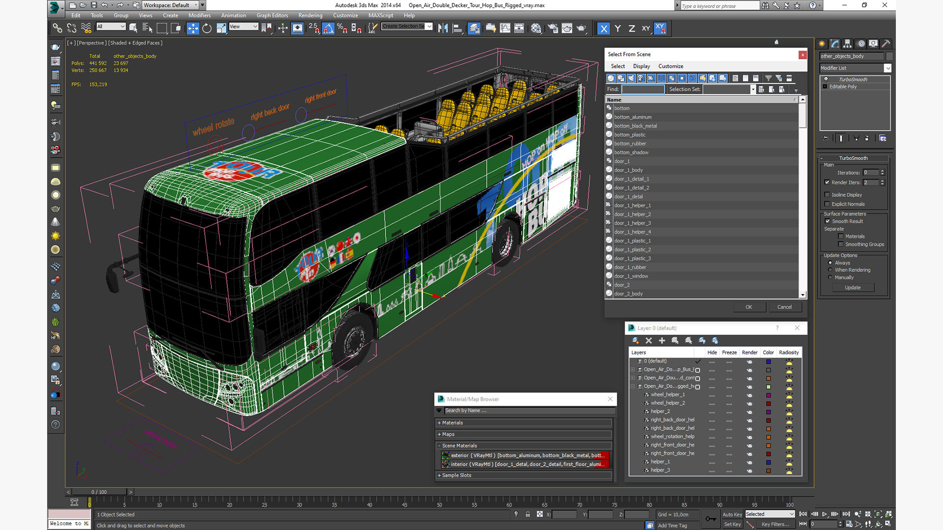 Open Air Double Decker Tour Hop Bus Rigged 3D