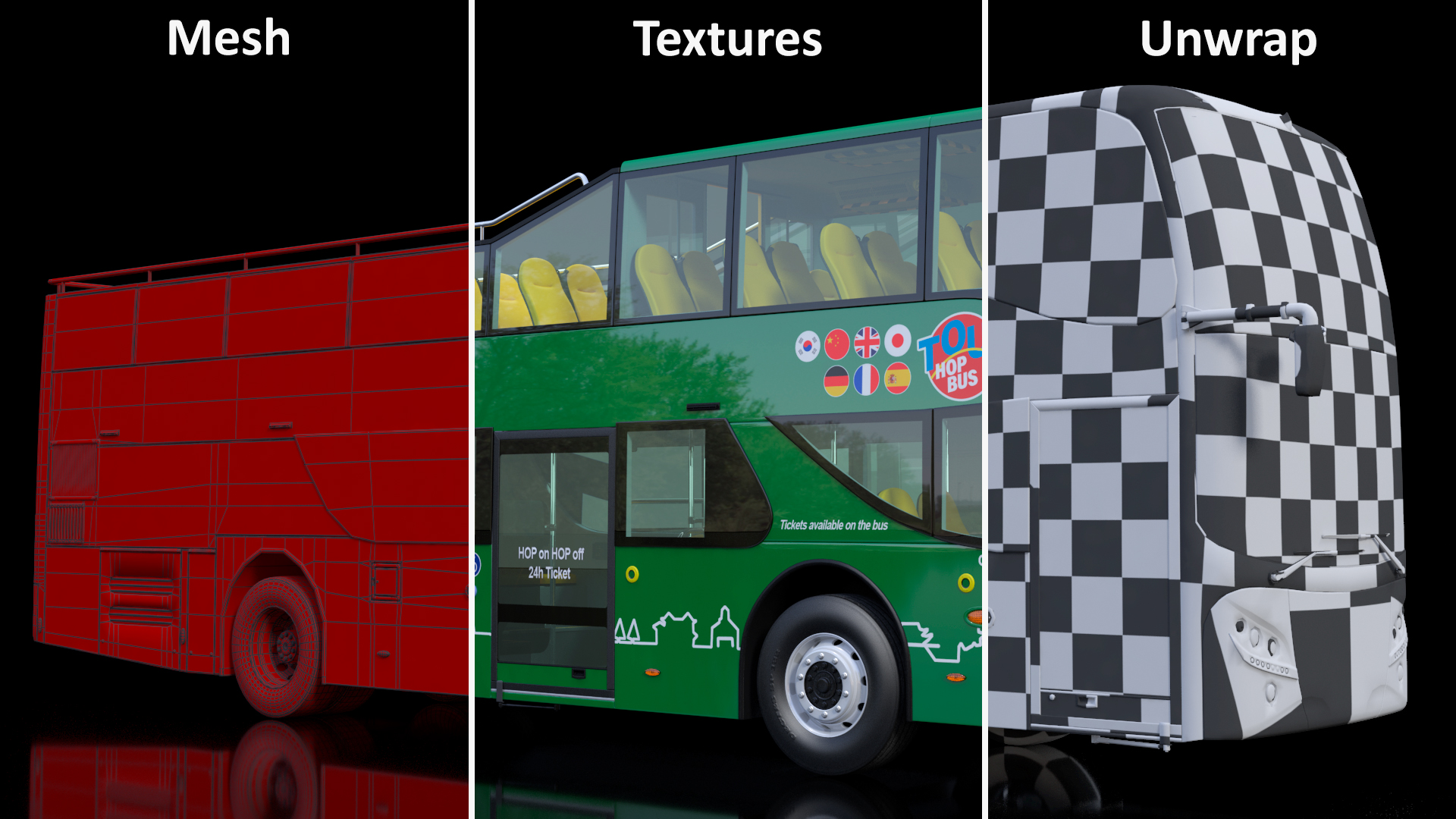 Open Air Double Decker Tour Hop Bus Rigged 3D