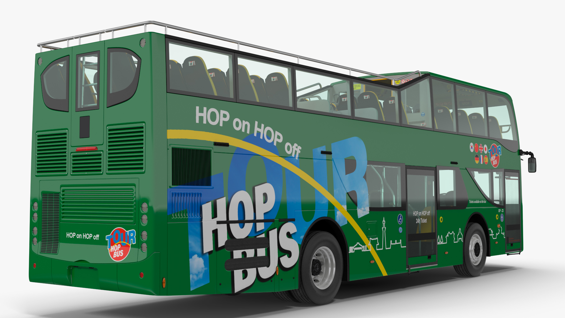 Open Air Double Decker Tour Hop Bus Rigged 3D