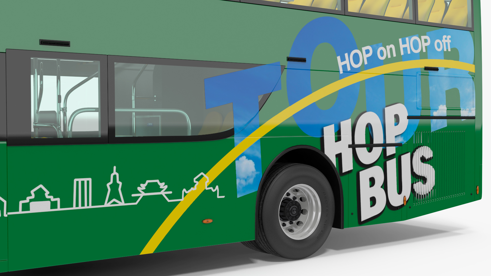 Open Air Double Decker Tour Hop Bus Rigged 3D
