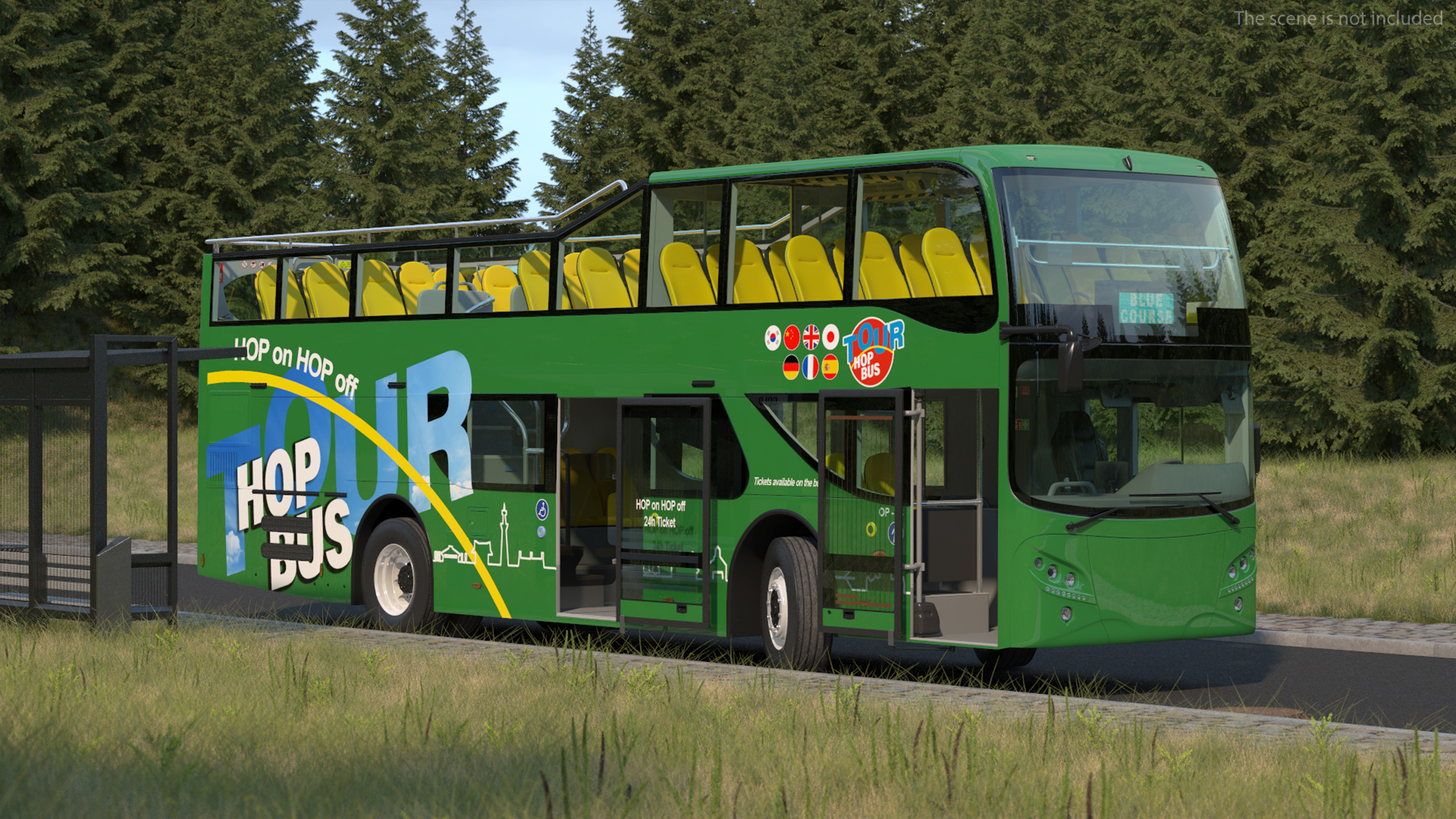 Open Air Double Decker Tour Hop Bus Rigged 3D