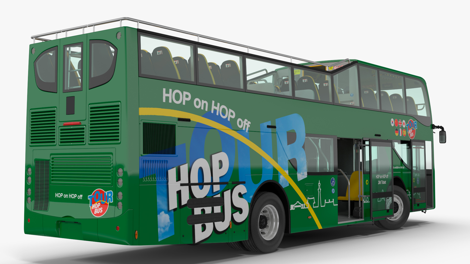Open Air Double Decker Tour Hop Bus Rigged 3D