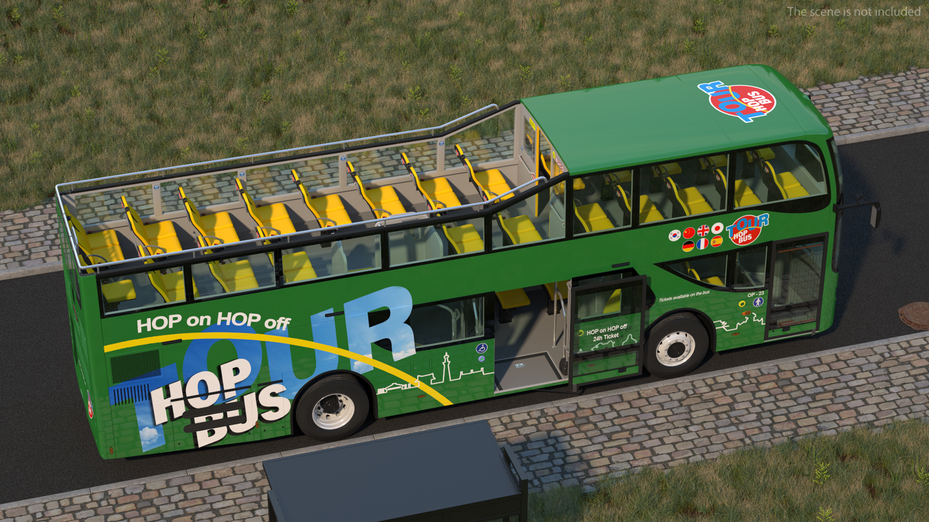 Open Air Double Decker Tour Hop Bus Rigged 3D
