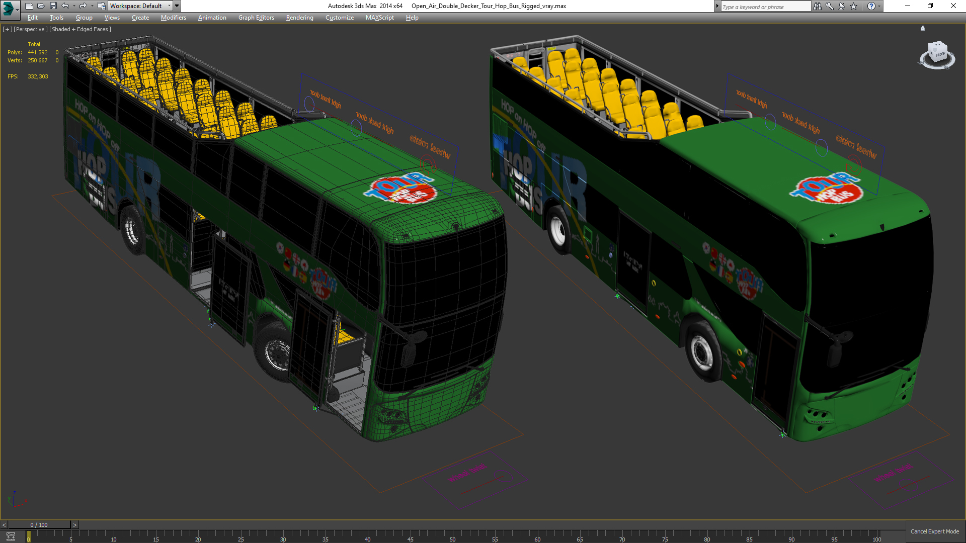Open Air Double Decker Tour Hop Bus Rigged 3D