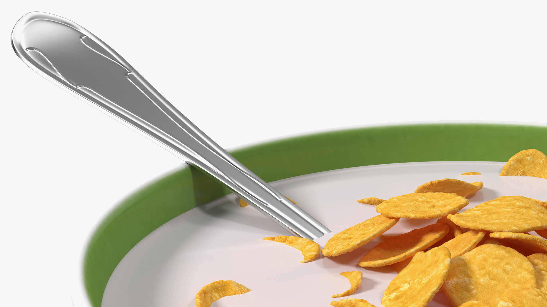 Bowl of Corn Flakes with Milk and Spoon 3D model