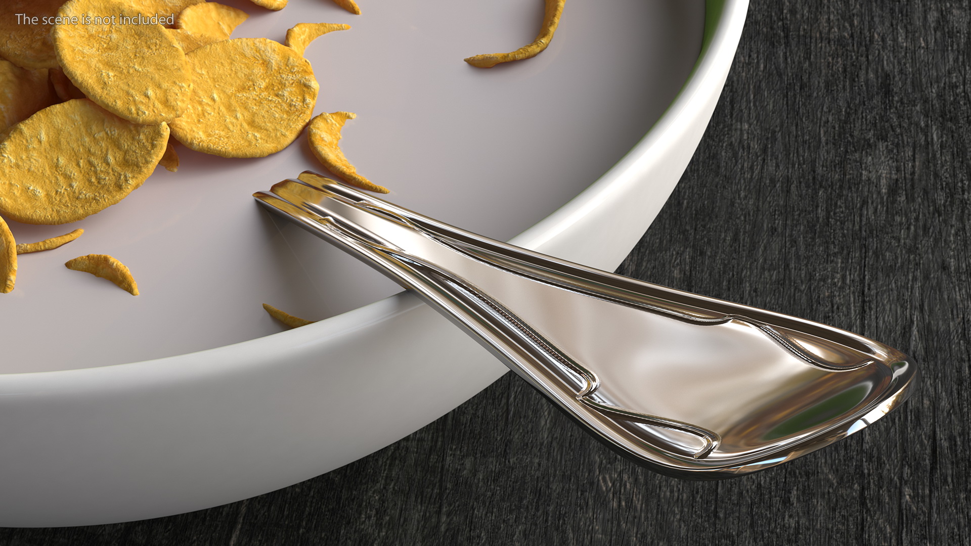 Bowl of Corn Flakes with Milk and Spoon 3D model