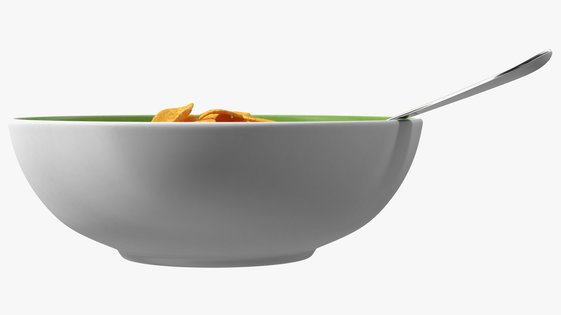 Bowl of Corn Flakes with Milk and Spoon 3D model