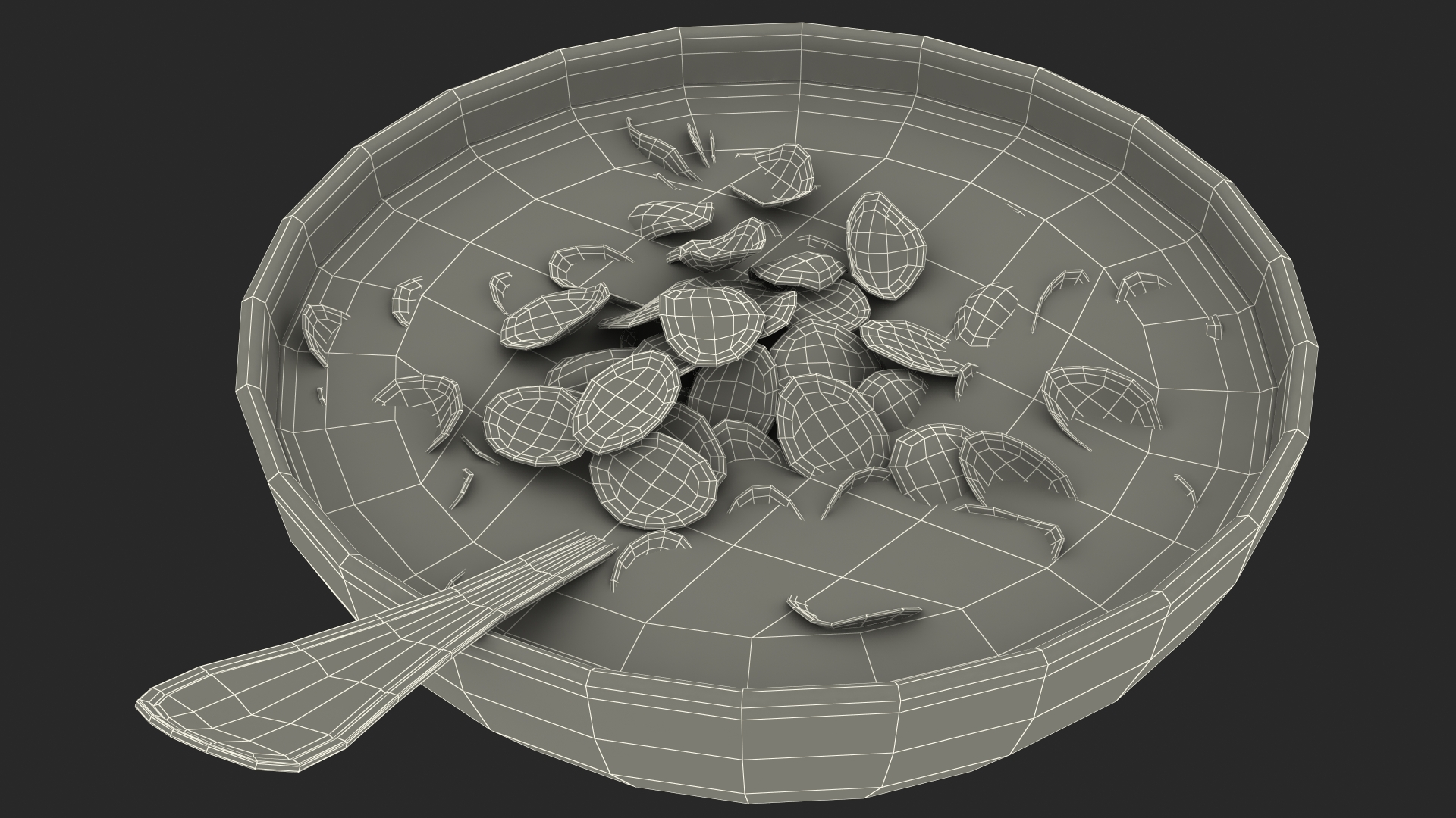 Bowl of Corn Flakes with Milk and Spoon 3D model