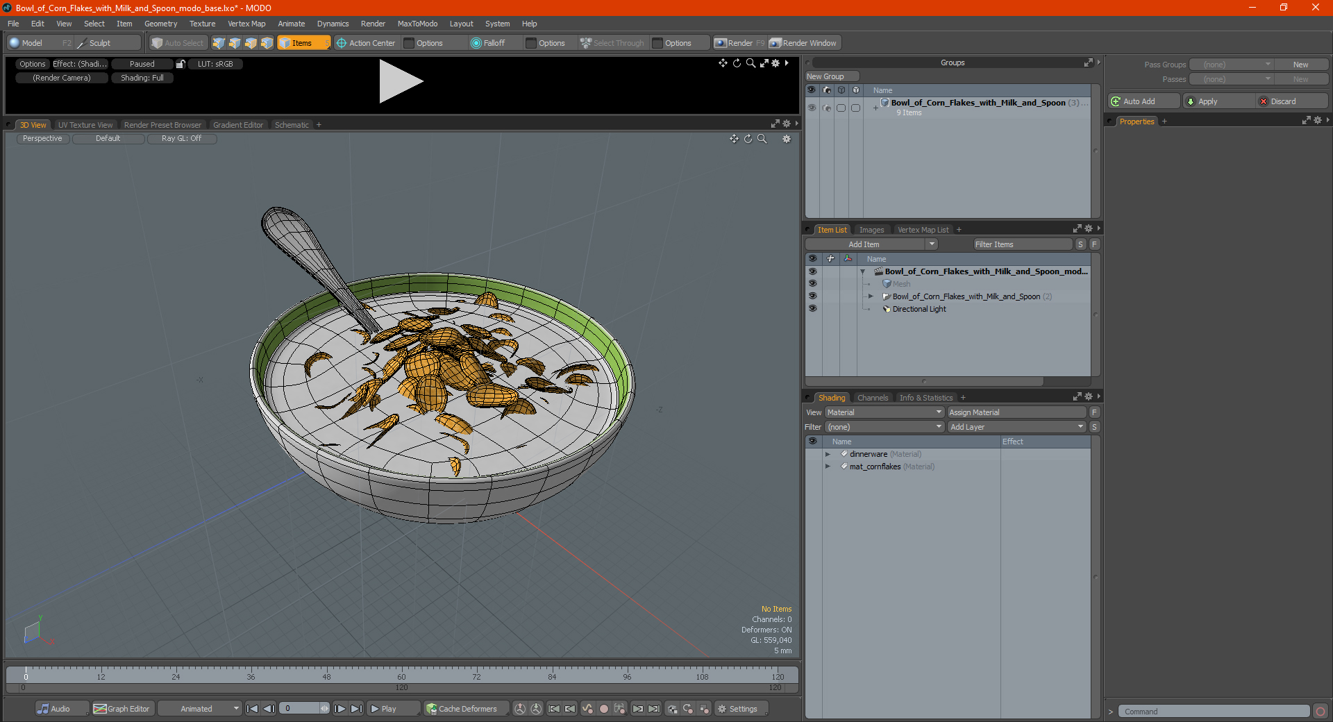 Bowl of Corn Flakes with Milk and Spoon 3D model
