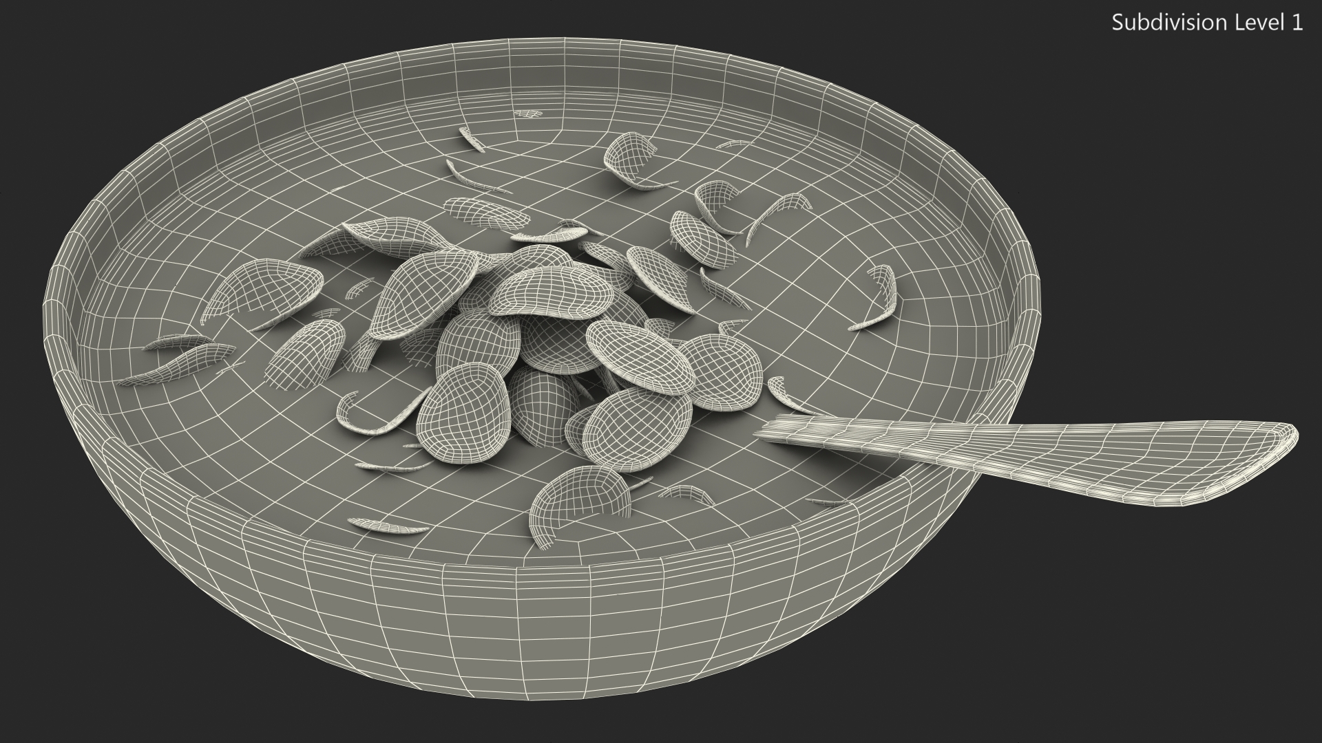 Bowl of Corn Flakes with Milk and Spoon 3D model