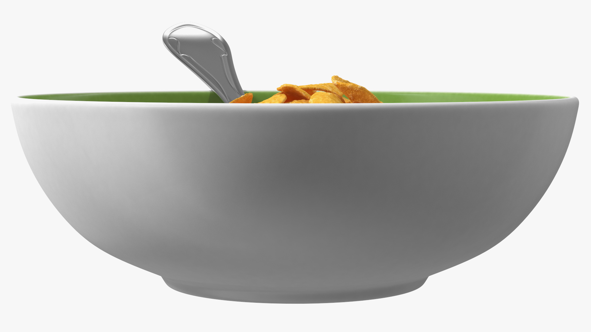 Bowl of Corn Flakes with Milk and Spoon 3D model